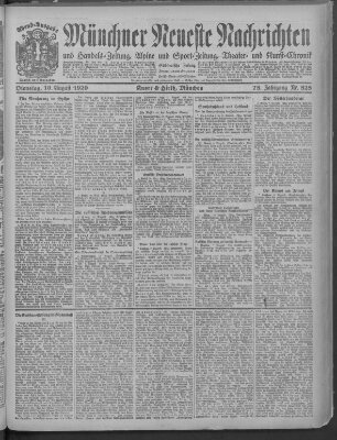 Münchner neueste Nachrichten Dienstag 10. August 1920