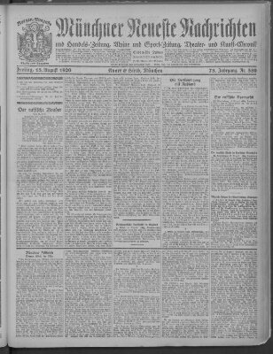 Münchner neueste Nachrichten Freitag 13. August 1920