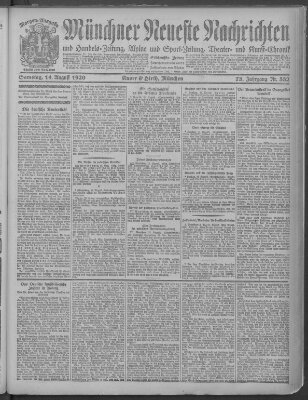 Münchner neueste Nachrichten Samstag 14. August 1920