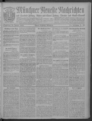 Münchner neueste Nachrichten Samstag 15. Januar 1921