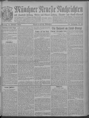 Münchner neueste Nachrichten Montag 14. Februar 1921