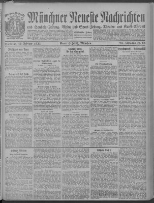 Münchner neueste Nachrichten Dienstag 15. Februar 1921