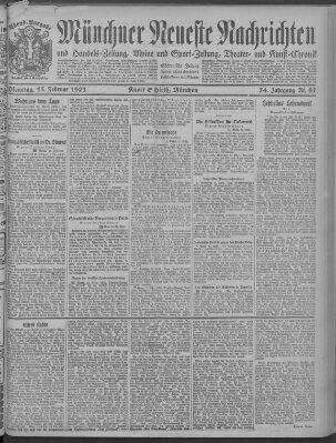 Münchner neueste Nachrichten Dienstag 15. Februar 1921