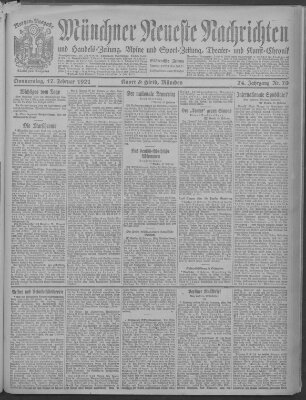 Münchner neueste Nachrichten Donnerstag 17. Februar 1921