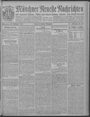 Münchner neueste Nachrichten Dienstag 22. Februar 1921