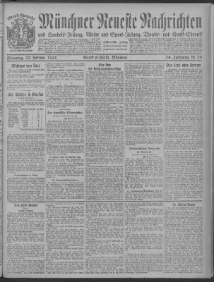 Münchner neueste Nachrichten Dienstag 22. Februar 1921