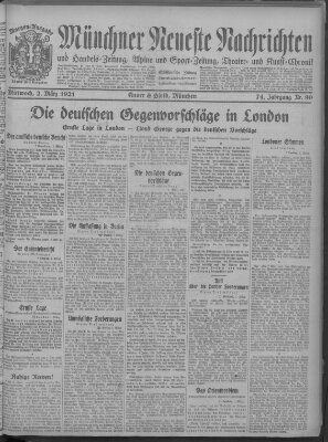 Münchner neueste Nachrichten Mittwoch 2. März 1921