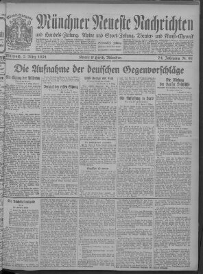 Münchner neueste Nachrichten Mittwoch 2. März 1921