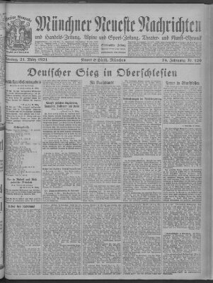 Münchner neueste Nachrichten Montag 21. März 1921