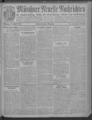 Münchner neueste Nachrichten Montag 11. April 1921