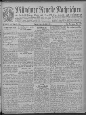 Münchner neueste Nachrichten Mittwoch 20. April 1921