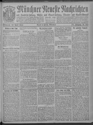 Münchner neueste Nachrichten Mittwoch 20. April 1921