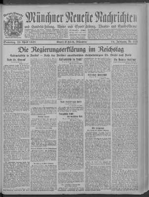 Münchner neueste Nachrichten Samstag 23. April 1921