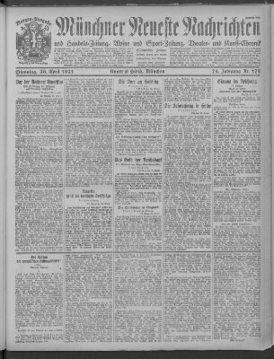 Münchner neueste Nachrichten Dienstag 26. April 1921