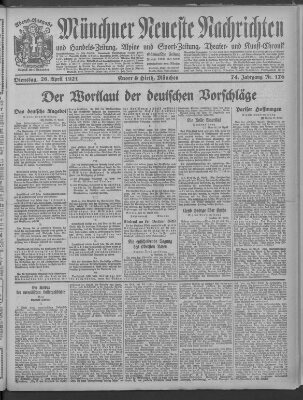 Münchner neueste Nachrichten Dienstag 26. April 1921