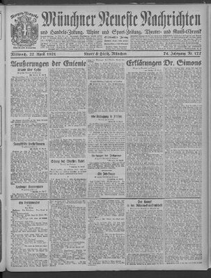 Münchner neueste Nachrichten Mittwoch 27. April 1921