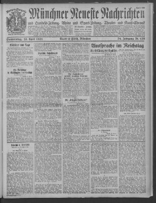 Münchner neueste Nachrichten Donnerstag 28. April 1921