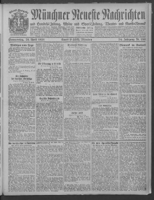 Münchner neueste Nachrichten Donnerstag 28. April 1921