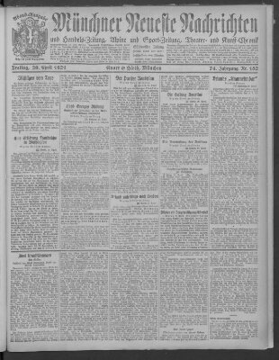 Münchner neueste Nachrichten Freitag 29. April 1921