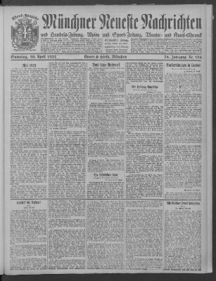 Münchner neueste Nachrichten Samstag 30. April 1921