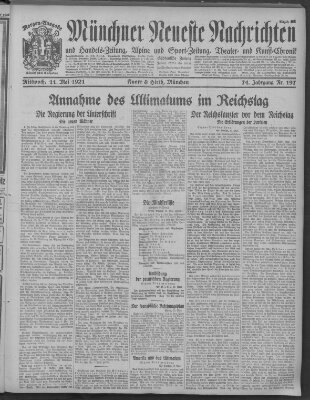 Münchner neueste Nachrichten Mittwoch 11. Mai 1921