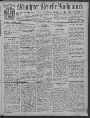 Münchner neueste Nachrichten Freitag 13. Mai 1921