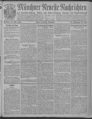 Münchner neueste Nachrichten Freitag 27. Mai 1921