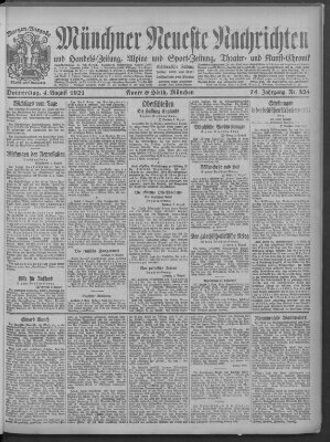 Münchner neueste Nachrichten Donnerstag 4. August 1921