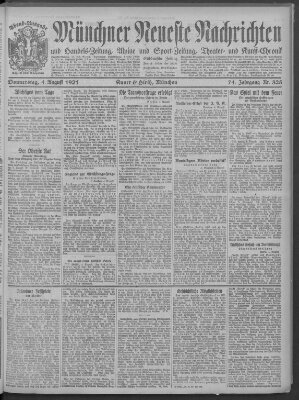 Münchner neueste Nachrichten Donnerstag 4. August 1921