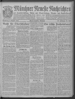 Münchner neueste Nachrichten Samstag 6. August 1921