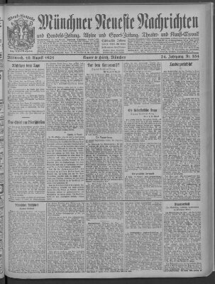 Münchner neueste Nachrichten Mittwoch 10. August 1921