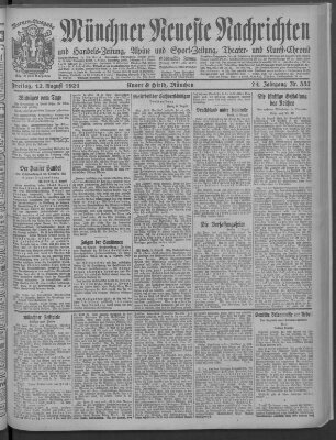 Münchner neueste Nachrichten Freitag 12. August 1921