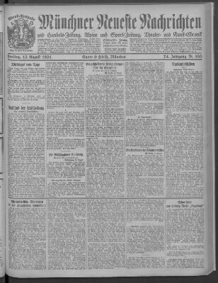 Münchner neueste Nachrichten Freitag 12. August 1921