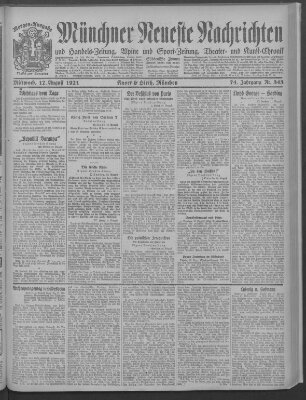 Münchner neueste Nachrichten Mittwoch 17. August 1921