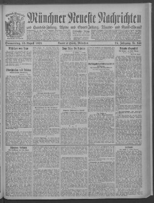 Münchner neueste Nachrichten Donnerstag 18. August 1921