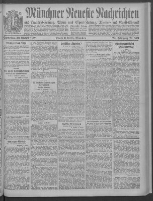 Münchner neueste Nachrichten Samstag 20. August 1921