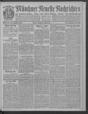 Münchner neueste Nachrichten Mittwoch 31. August 1921