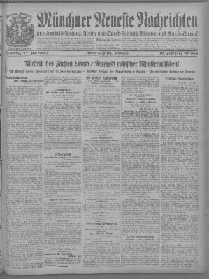 Münchner neueste Nachrichten Sonntag 22. Juli 1917