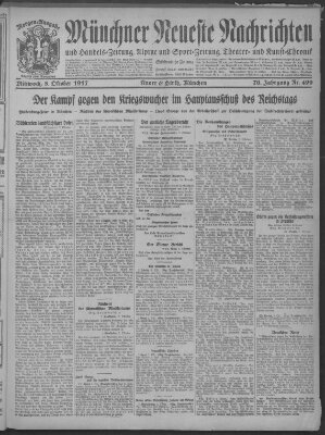 Münchner neueste Nachrichten Mittwoch 3. Oktober 1917