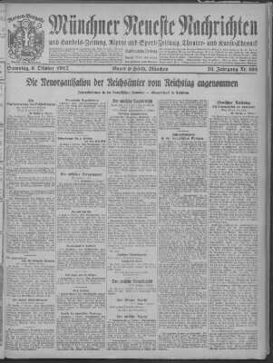 Münchner neueste Nachrichten Samstag 6. Oktober 1917