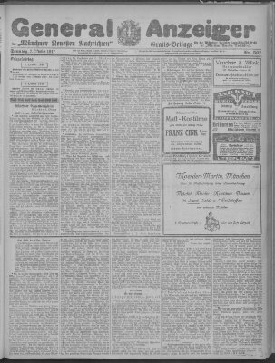 Münchner neueste Nachrichten Sonntag 7. Oktober 1917