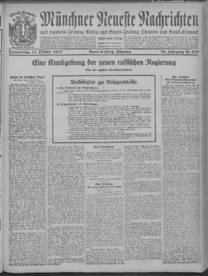 Münchner neueste Nachrichten Donnerstag 11. Oktober 1917