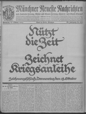 Münchner neueste Nachrichten Mittwoch 17. Oktober 1917