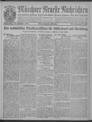 Münchner neueste Nachrichten Donnerstag 29. November 1917