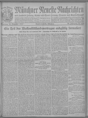 Münchner neueste Nachrichten Sonntag 16. Dezember 1917