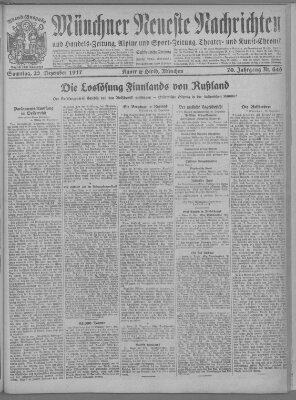 Münchner neueste Nachrichten Samstag 22. Dezember 1917