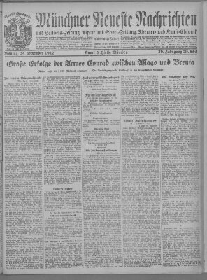 Münchner neueste Nachrichten Montag 24. Dezember 1917