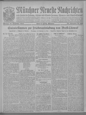 Münchner neueste Nachrichten Montag 31. Dezember 1917