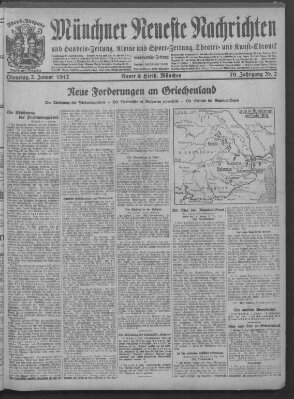 Münchner neueste Nachrichten Dienstag 2. Januar 1917