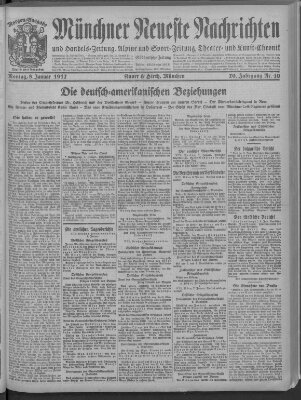 Münchner neueste Nachrichten Montag 8. Januar 1917